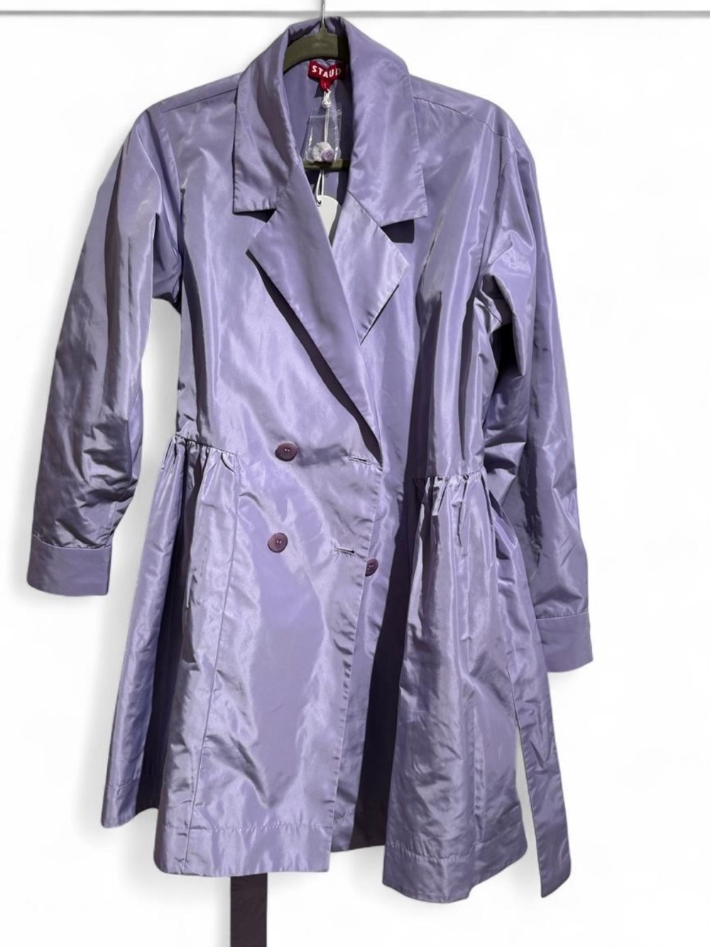 STAUD Lilac Double-Breasted Trench Coat